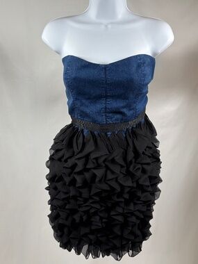 Charley 5.0 Strapless Denim Ruffle Party Dress M